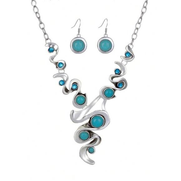 3pcs/Set Bohemian Faux Turquoise Necklace Earrings Set - Picture 3 of 6